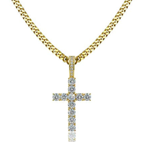 ICED OUT 18K GOLD CROSS PENDANT CUBAN LINK CHAIN NECKLACE