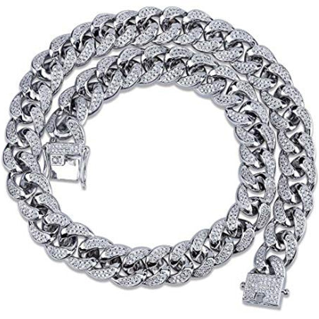 ICED OUT 18K WHITE GOLD ORIGINAL CUBAN LINK CHAIN 14MM NECKLACE DIAMOND BUSTDOWN LOCKING CLASP