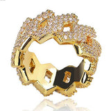 ICED OUT DIAMOND POINTED CUBAN LINK 14K GOLD RING BUSTDOWN
