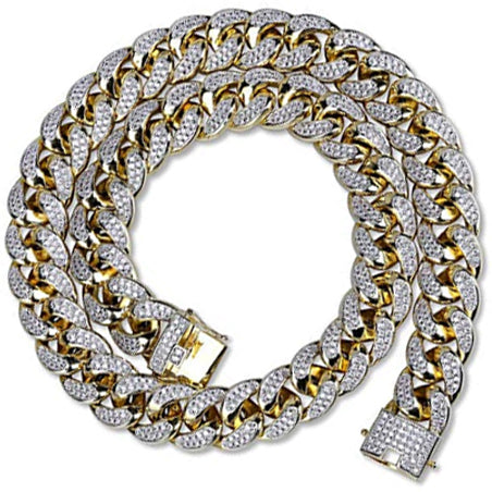 ICED OUT 18K GOLD ORIGINAL CUBAN LINK CHAIN 14MM NECKLACE DIAMOND BUSTDOWN LOCKING CLASP