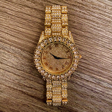 THE BIG FACE 41MM // 18K GOLD FULLY ICED OUT BUSS DOWN DIAMOND BEZEL ROMAN NUMERALS WATCH