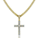 ICED OUT 18K GOLD CROSS PENDANT CUBAN LINK CHAIN NECKLACE