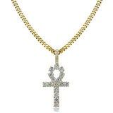 ICED OUT 18K GOLD EGYPTIAN ANKH PENDANT CUBAN LINK CHAIN NECKLACE