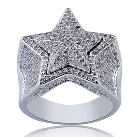ICED OUT DIAMOND STAR 14K WHITE GOLD MICRO PAVE DIAMOND RING