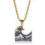 ICED OUT BLUE WAVE PENDANT CHAIN NECKLACE