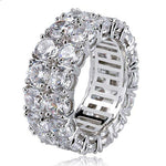 ICED OUT 2-ROW LARGE STONE DIAMOND RING WHITE GOLD 9MM BUSTDOWN