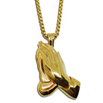 GOLD PRAYING HANDS PENDANT NECKLACE