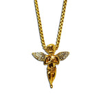 GOLD SMALL ICED OUT WINGS ANGEL PENDANT NECKLACE