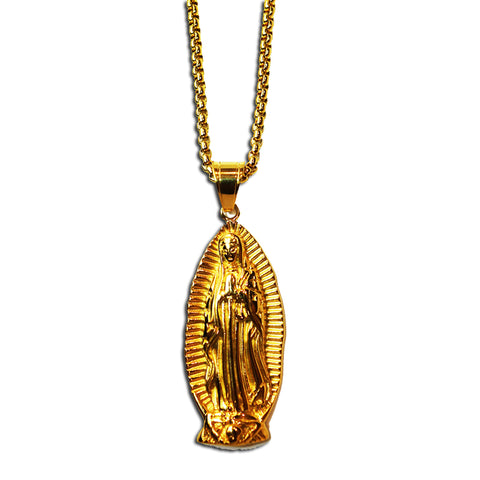 GOLD VIRGIN MARY PENDANT NECKLACE