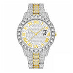 THE BIG FACE DIAMOND BEZEL 44MM // FULLY ICED OUT TIME+DATE WHITE GOLD TWO TONE LUXURY WATCH
