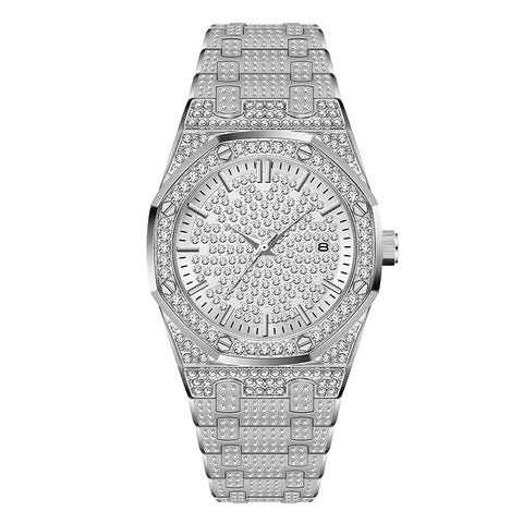THE ROYAL LUXOR 41MM // FULLY ICED OUT BUST DOWN TIME+DATE WHITE GOLD HEXAGON WATCH