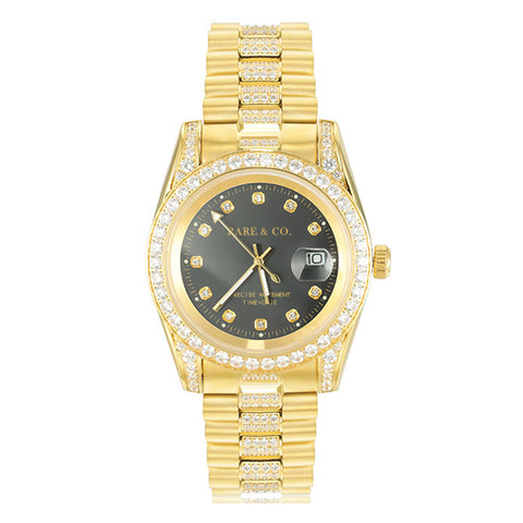 THE GRAND DIAMOND 41MM // 18K GOLD ICED OUT BLACK DIAL BIG FACE LUXURY WATCH