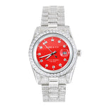 THE GRAND DIAMOND 41MM // WHITE GOLD FULLY ICED OUT BUST DOWN RED DIAL BIG FACE LUXURY WATCH