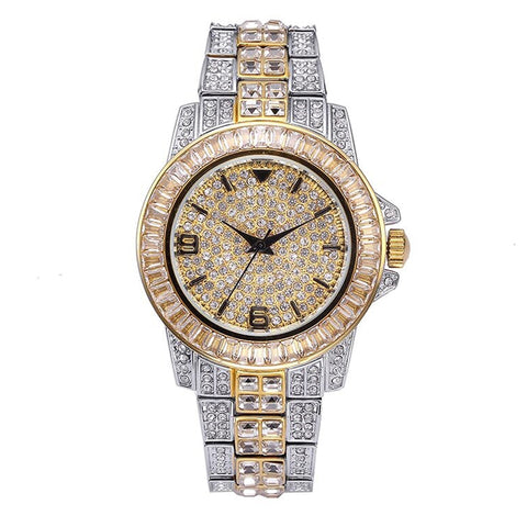 THE VSOP 40MM // WHITE GOLD TWO TONE DIAMOND BAGUETTES BUST DOWN ICED OUT WATCH