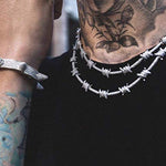 ICED OUT 18K WHITE GOLD ORIGINAL BUSTDOWN BARBED WIRE CHAIN CHOKER NECKLACE