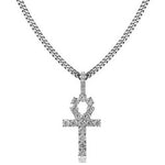 ICED OUT 18K WHITE GOLD EGYPTIAN ANKH PENDANT CUBAN LINK CHAIN NECKLACE