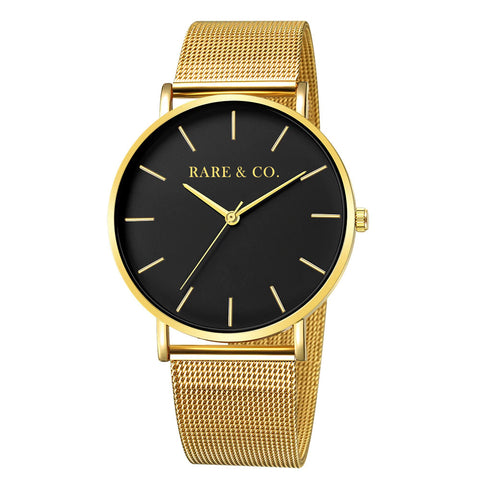 CENTURY V1 // BLACK DIAL 18K GOLD BAND DAILY CASUAL WATCH