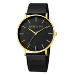 CENTURY V1 // 18K GOLD BEZEL BLACK DIAL MESH BAND DAILY CASUAL WATCH