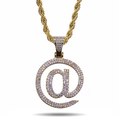 ICED OUT GOLD "AT SIGN" PENDANT NECKLACE