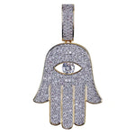 ICED OUT GOLD HAMSA HAND PENDANT NECKLACE