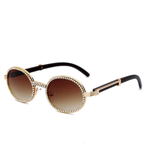 THE BOSSED UP // OVAL BUFF STYLE BUST DOWN FRAME BROWN LENS ICED OUT SUNGLASSES